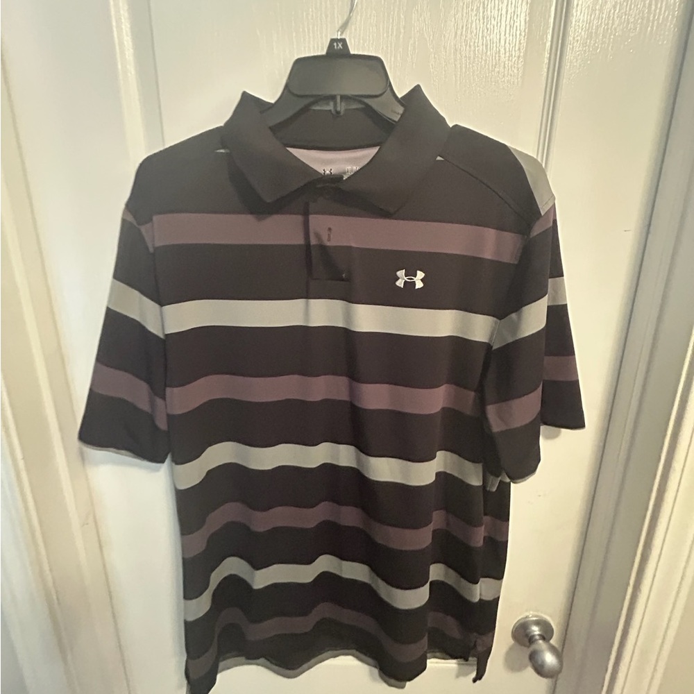 Under Armour Black and Gray Polo Shirt with Stripes